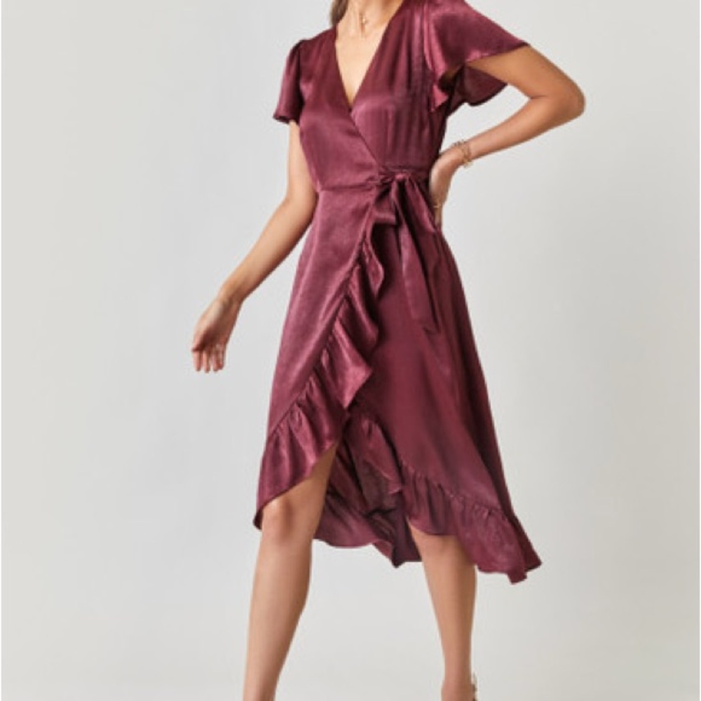 Francesca’s Satin Wrap Midi Dress